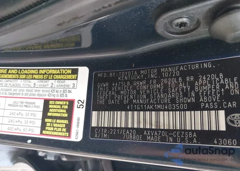 2021 Toyota Camry Se from USA, damaged, VIN 4T1G11AK1MU403500